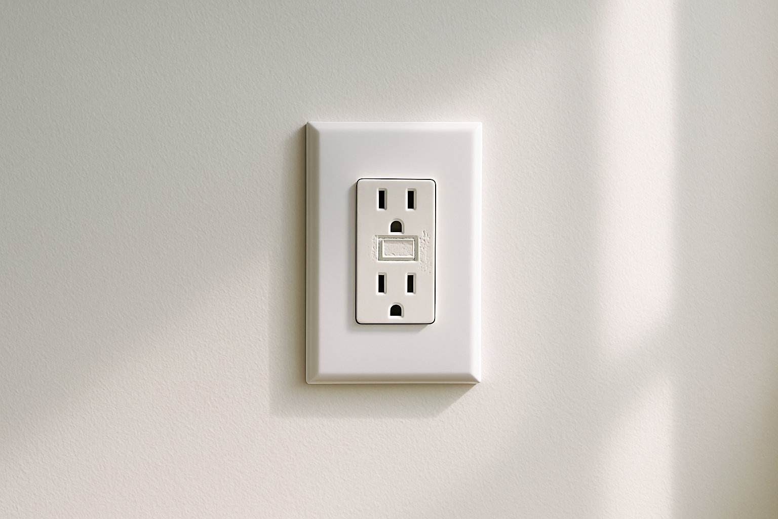New white GFCI outlet freshly installed in a clean wall